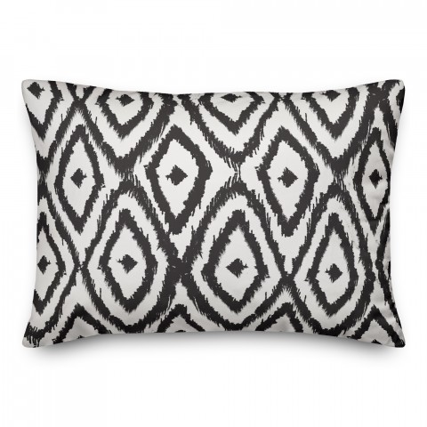 Black and White Ikat Diamonds 14x20 Spun Poly Pillow