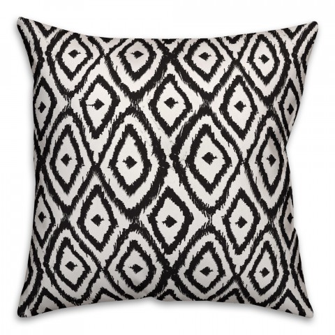 Black and White Ikat Diamonds 18x18 Spun Poly Pillow