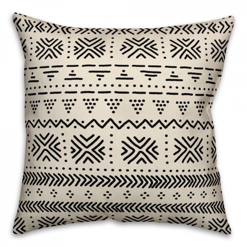Beige Mudcloth Pattern 18x18 Spun Poly Pillow