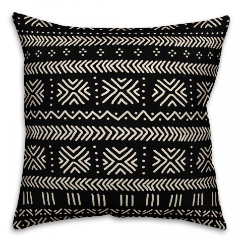 Black Mudcloth Pattern 18x18 Spun Poly Pillow