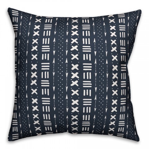 Navy Blue Mudcloth Pattern 18x18 Spun Poly Pillow
