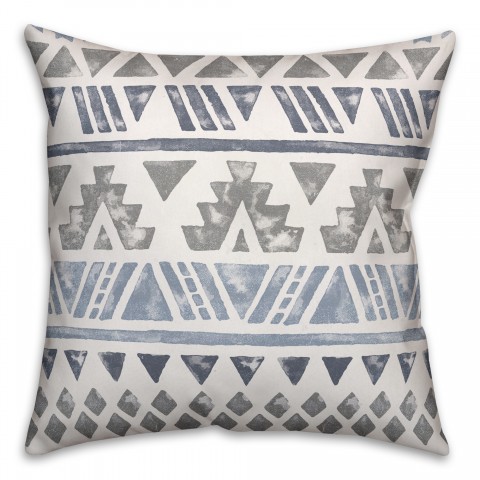 Gray and Blue Aztec 18x18 Spun Poly Pillow