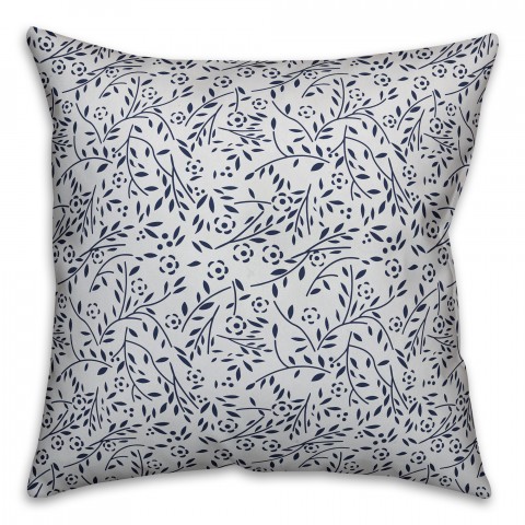 Delicate Blue Flower Pattern 18x18 Spun Poly Pillow