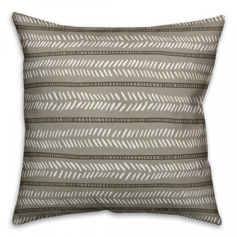 Taupe Box and Dash Pattern 18x18 Spun Poly Pillow