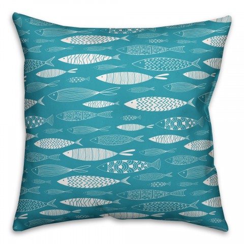 Teal Schoold of Fish 18x18 Indoor / Outdoor Pillow