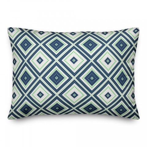 Navy & Green Diamonds 14x20 Indoor / Outdoor Pillow