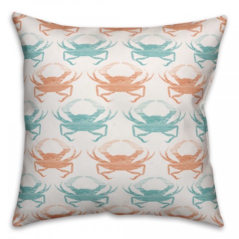 Teal and Coral Crab 18x18 Indoor / Outdoor Pillow