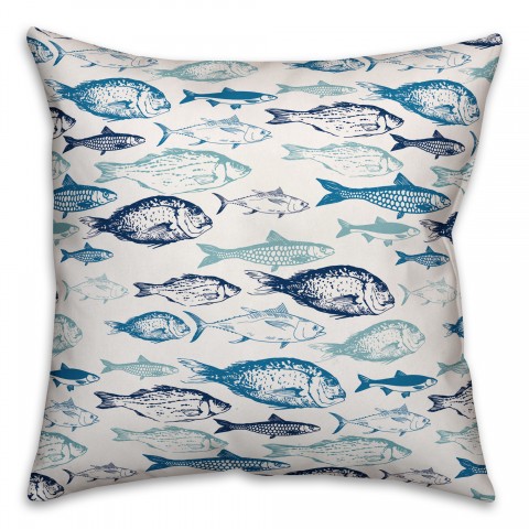 School of Blue Fish 18x18 Indoor / Outdoor Pillow