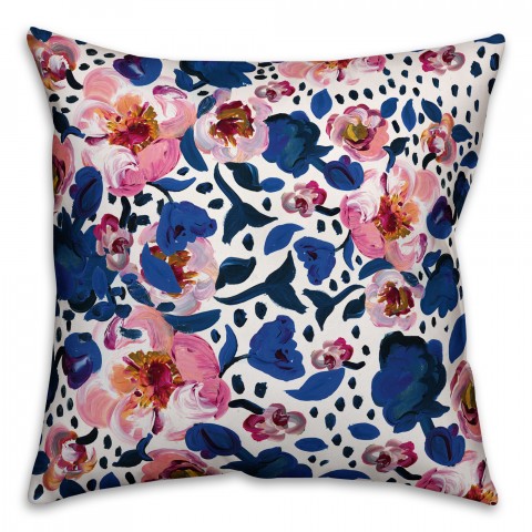 Blue and Pink Floral 18x18 Indoor / Outdoor Pillow