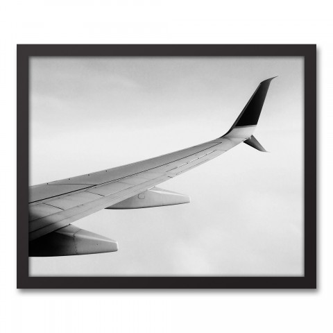 Black and White Plane Wing 16x20 Black Framed Canvas