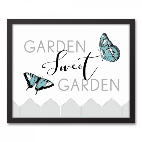 Garden Sweet Garden with Butterflies 16x20 Black Framed Canvas