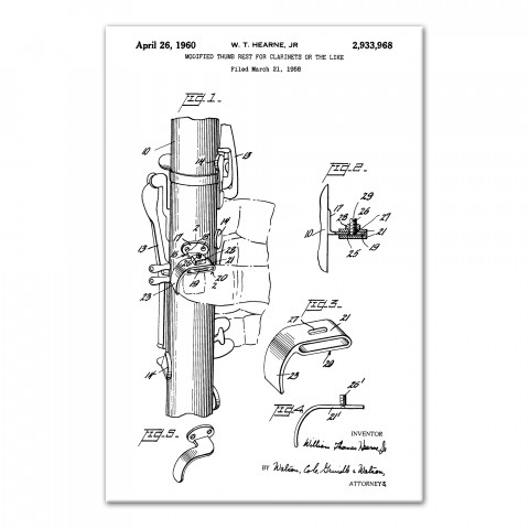 Vintage Clarinet Patent 20x30 Canvas Wall Art