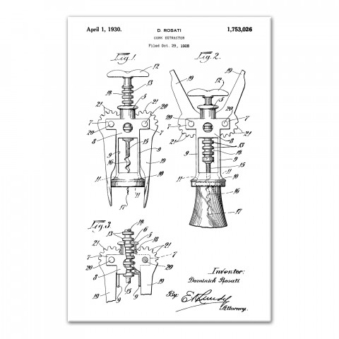 Vintage Cork Extractor Patent 20x30 Canvas Wall Art
