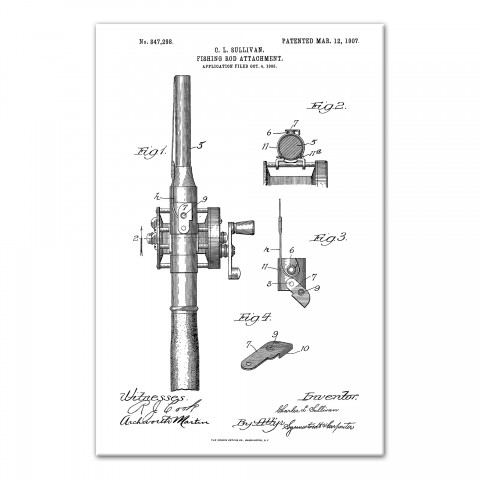 Vintage Fishing Rod Patent 20x30 Canvas Wall Art