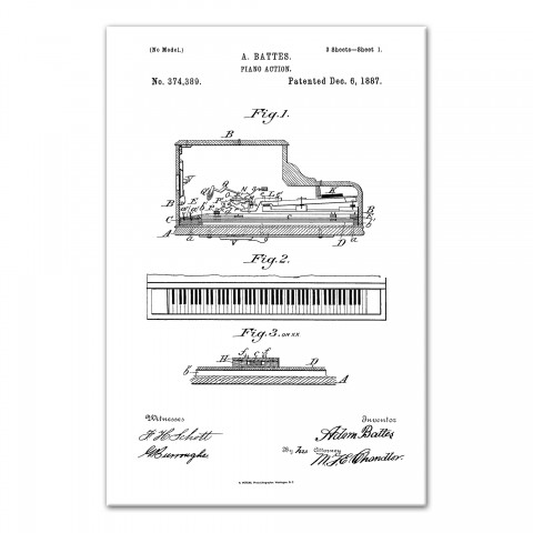 Vintage Piano Patent 16x24 Canvas Wall Art
