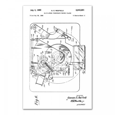 Vintage Record Player Patent 20x30 Canvas Wall Art