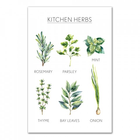 Watercolor Kitchen Herbs Handwritten 16x24 Canvas Wall Art