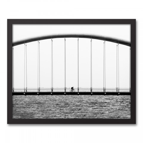 Biker on a Bridge 16x20 Black Framed Canvas