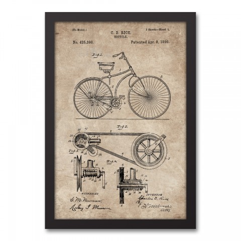 Bike Patent on Brown 12x18 Black Framed Canvas