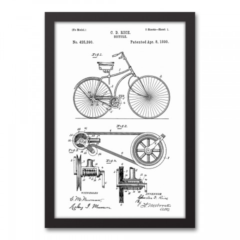 Bike Patent on White 12x18 Black Framed Canvas