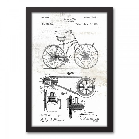 Bike Patent on White Distressed 12x18 Black Framed Canvas