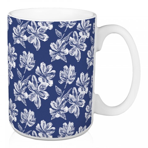 Blue Floral Pattern 15 oz Mug