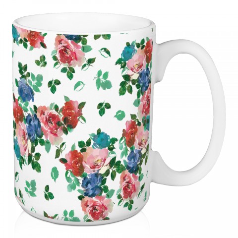 Pink and Blue Floral Pattern 15 oz Mug