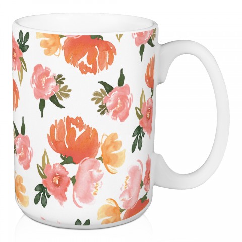 Orange Floral Pattern 15 oz Mug