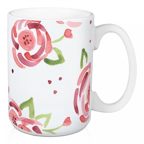 Pink Watercolor Floral Pattern I 15 oz Mug