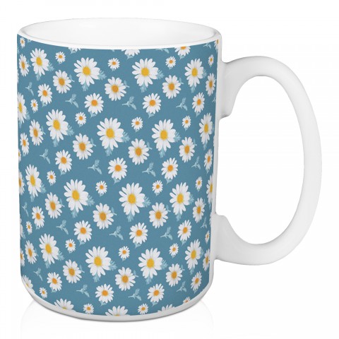 White Daisy Floral Pattern 15 oz Mug