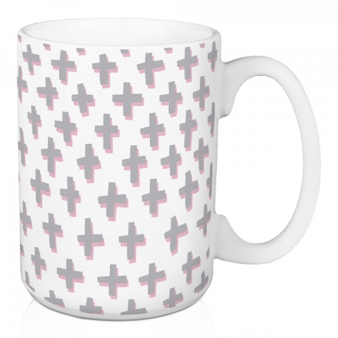 Pink and Gray Plus Marks 15 oz Mug