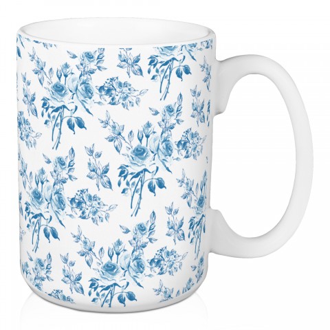 Blue Floral Pattern 15 oz Mug