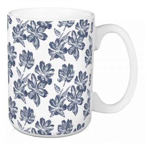 Navy Floral Pattern 15 oz Mug