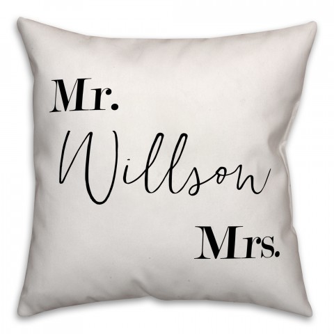 Mr. and Mrs. Monochromatic 18x18 Personalized Indoor / Outdoor Pillow