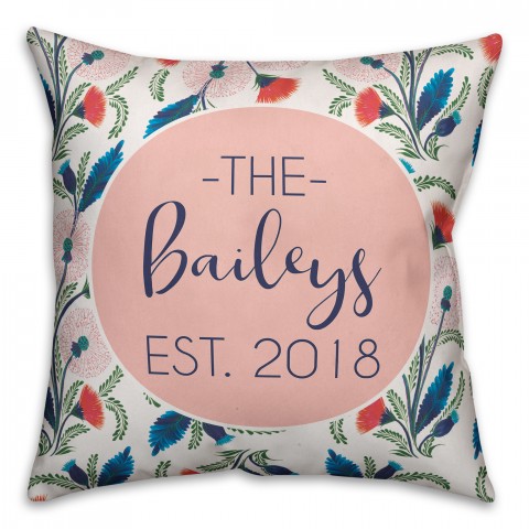 Whispy Wildflower Pattern 18x18 Personalized Indoor / Outdoor Pillow