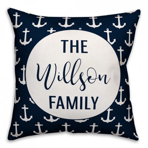 Navy Anchor Pattern 18x18 Personalized Indoor / Outdoor Pillow