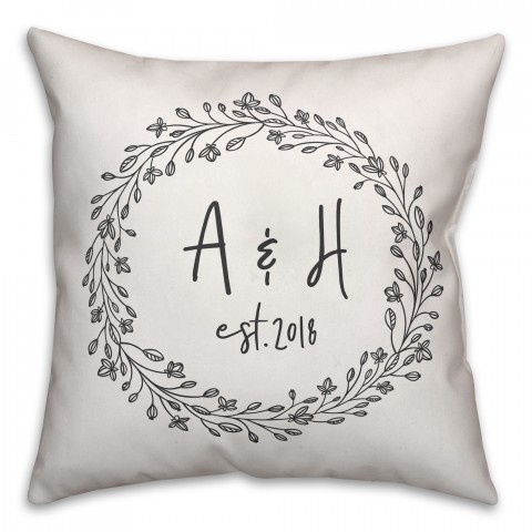 Gray Delicate Wreath 18x18 Personalized Indoor / Outdoor Pillow