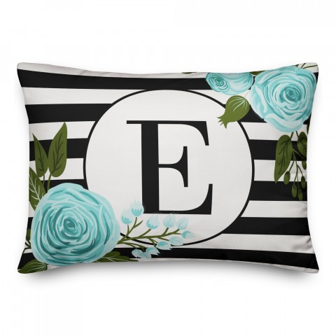 Black and White Monogram Stripes 14x20 Personalized Indoor / Outdoor Pillow