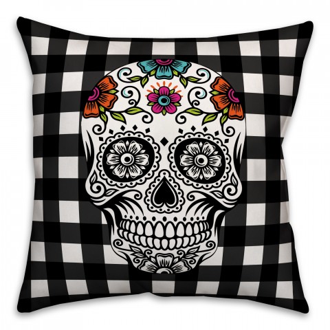 Buffalo Check Sugar Skull 18x18 Spun Poly Pillow