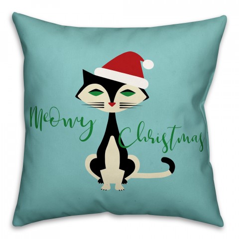 Midcentury Modern Christmas Cat 18x18 Spun Poly Pillow