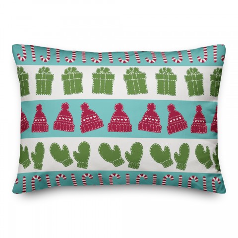 Candy Canes, Mittens, and Hats Pattern 14x20 Spun Poly Pillow
