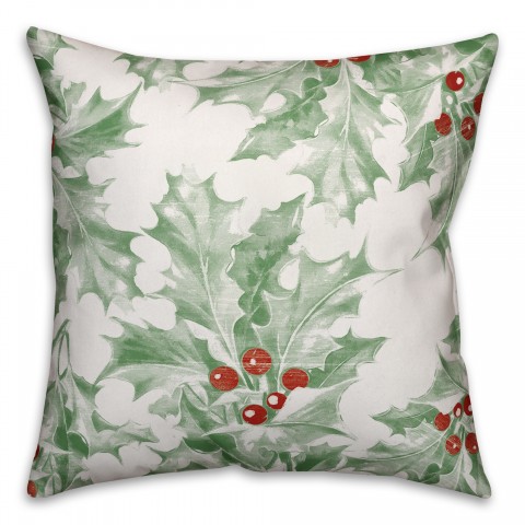 Holly Leaves 18x18 Spun Poly Pillow