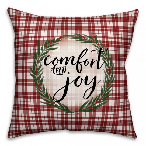 Comfort and Joy Plaid 18x18 Spun Poly Pillow