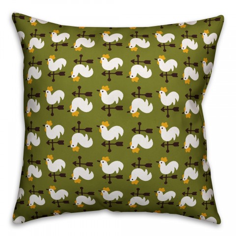 Green Rooster Pattern Pillow