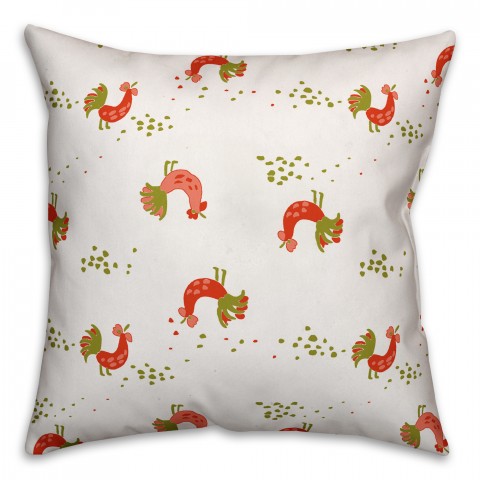 Rooster Pattern in Red and Green Pillow