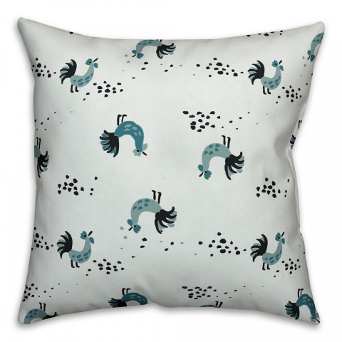 Rooster Pattern in Blue Pillow