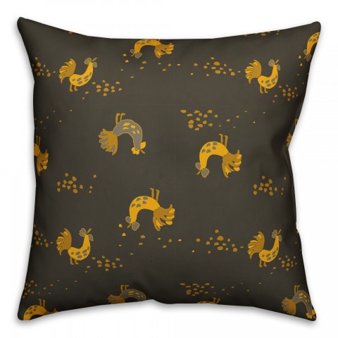 Rooster Pattern in Yellow Pillow