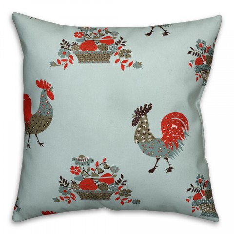 Rooster Pattern in Blue Pillow