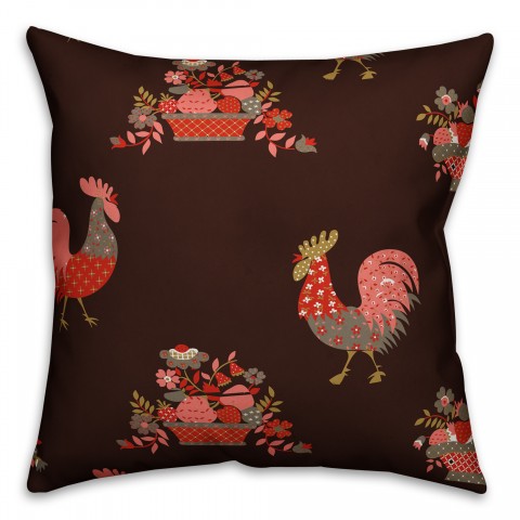 Roostern Pattern in Brown Pillow
