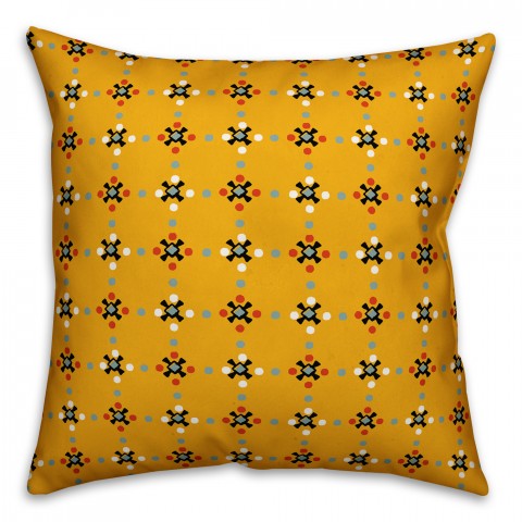 Whimsical Folk Pattern in Yellow Pillow Cover